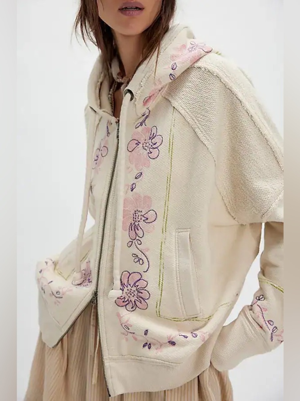 NWT FREE PEOPLE We The Free Up The Vine Hoodie Ivory Combo- Medium
